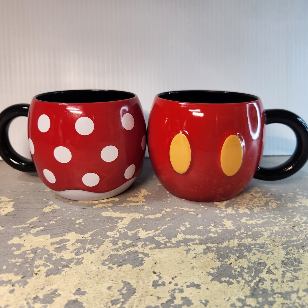 Vintage Disney Mickey Minnie Ceramic Coffee Mugs Red Polka Dots Pants Thailand